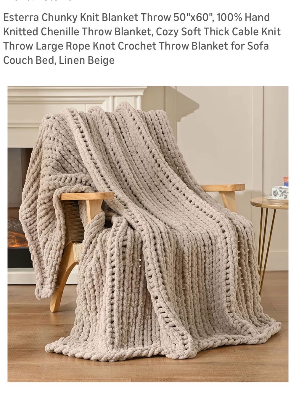 Chunky Knit Throw Blanket in Linen Beige by